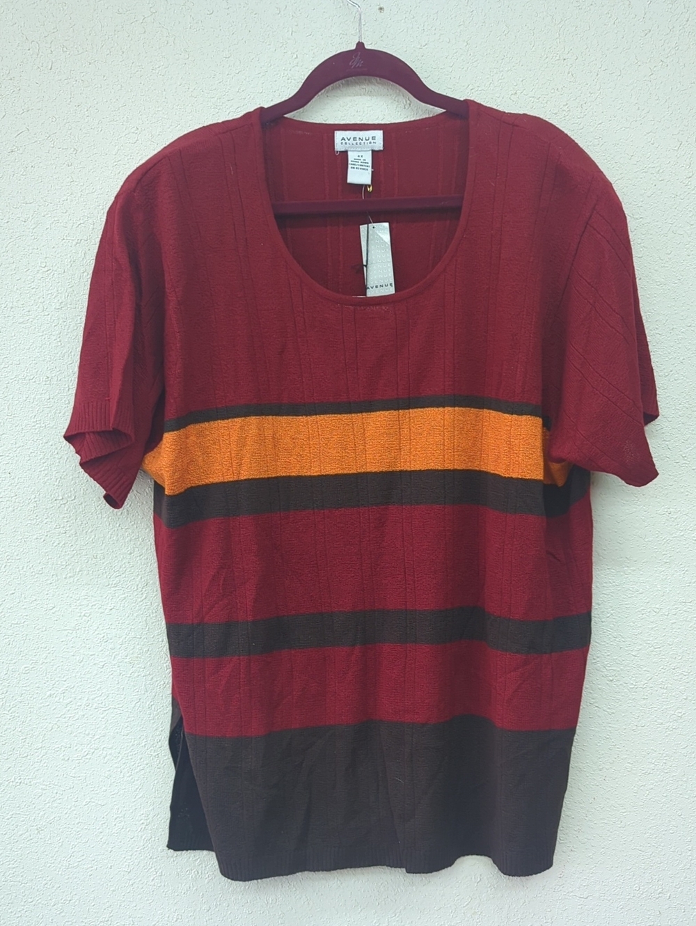 Avenue Short Sleeve Striped Crewneck Tee - Red, Orange & Brown